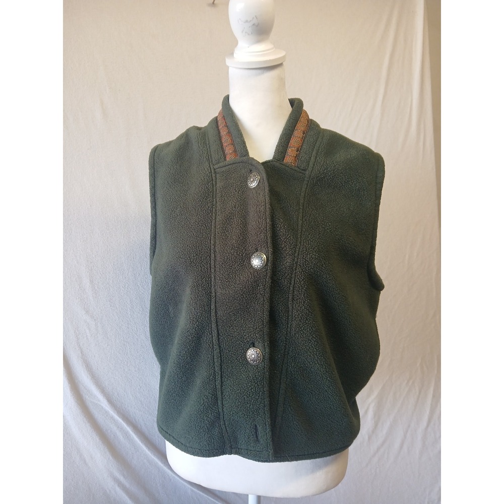 Womens grandma core fleece vest western goblincore boxy fit green sise large